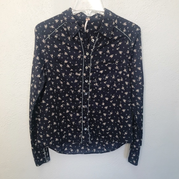 Free People Tops - Free People Western Long Sleeve Shirt Blue Small